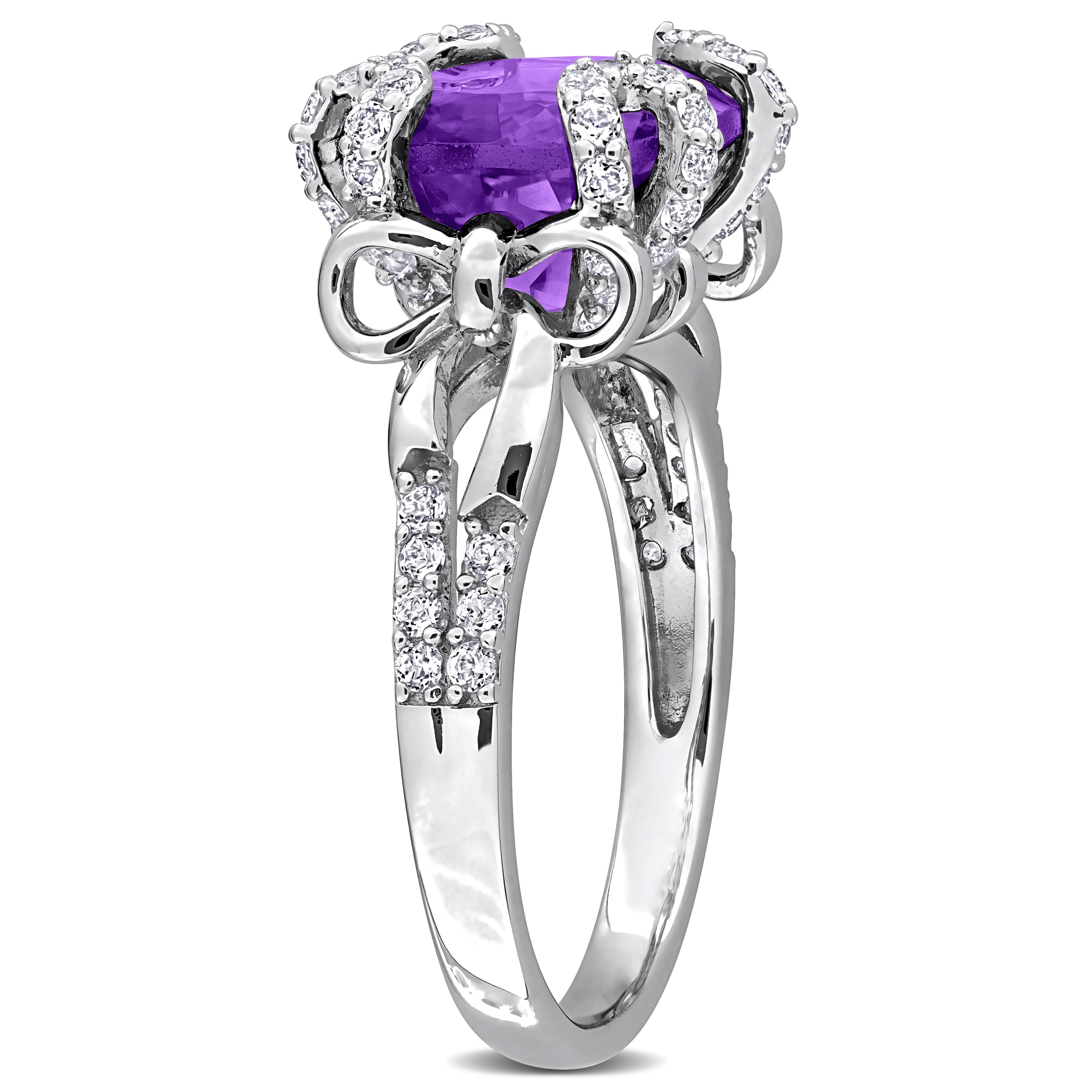 Amethyst split-shank cocktail ring in sterling silver, side profile view by Lord & Taylor