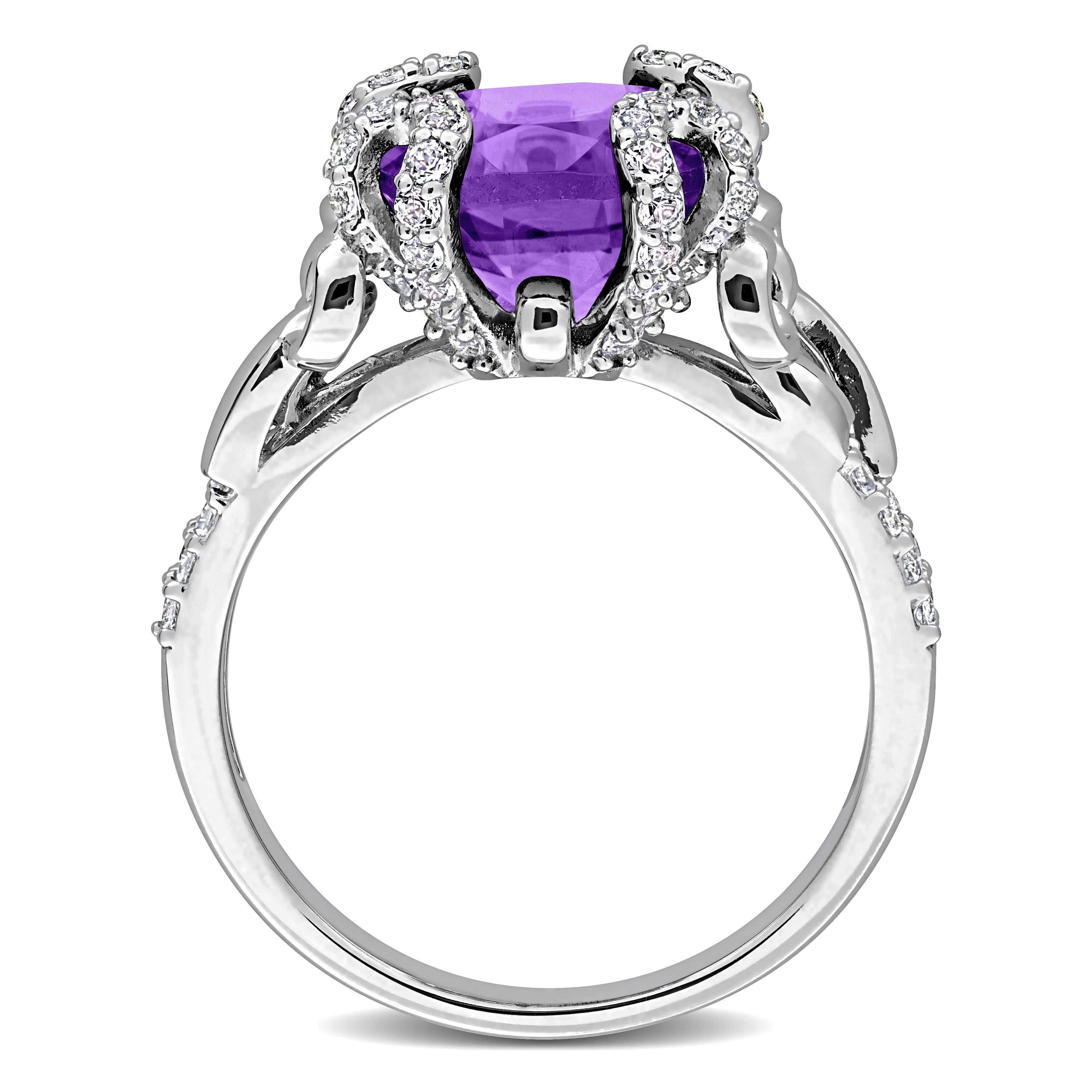 Sterling silver cocktail ring with cushion-cut amethyst, angled view by Lord & Taylor