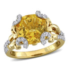Yellow citrine cocktail ring with white topaz accents in yellow-plated silver, top view by Lord & Taylor