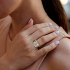 Green quartz split-shank ring worn on hand, lifestyle view by Lord & Taylor