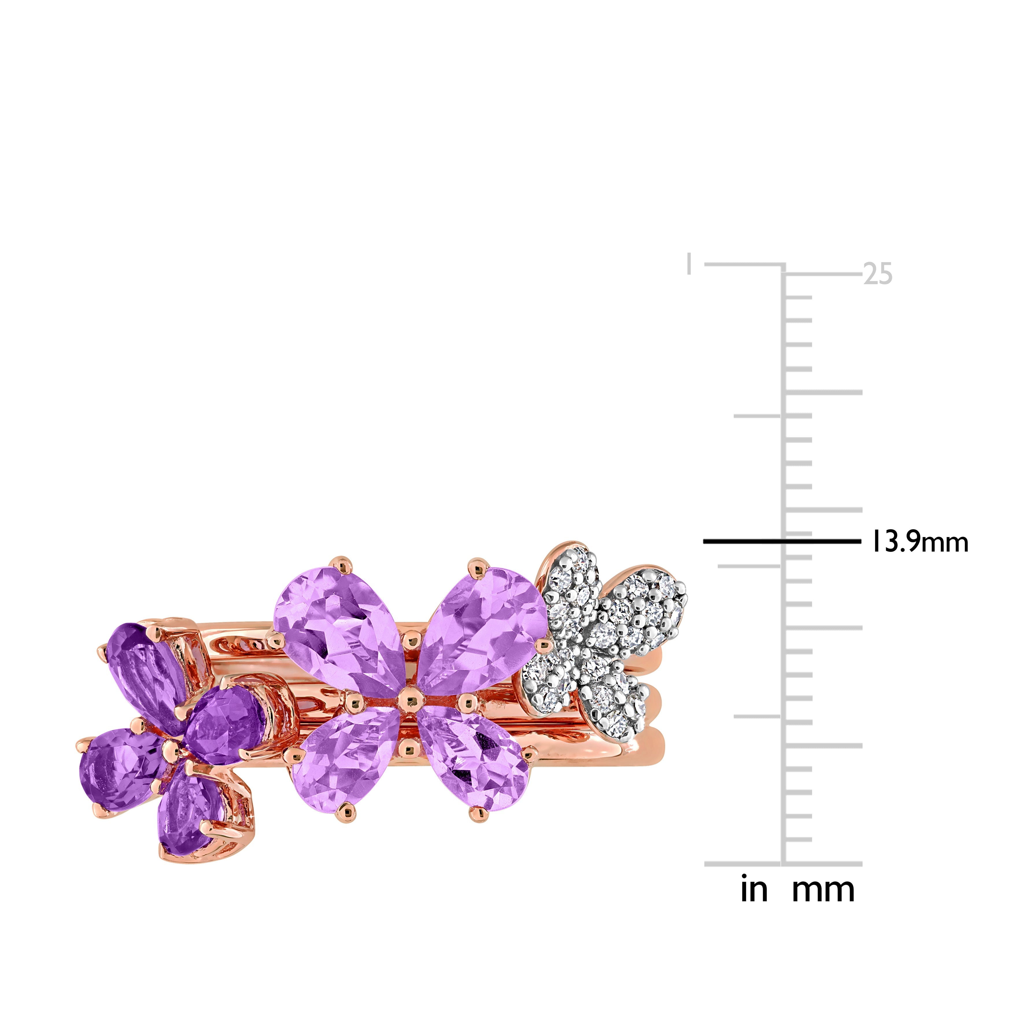 Amethyst & 1/8ct TW Diamond Floral 3-Piece Ring Set in Rose Plated Sterling Silver Jewelry Lord & Taylor