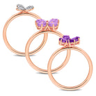 Amethyst & 1/8ct TW Diamond Floral 3-Piece Ring Set in Rose Plated Sterling Silver Jewelry Lord & Taylor
