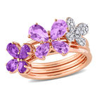 Amethyst & 1/8ct TW Diamond Floral 3-Piece Ring Set in Rose Plated Sterling Silver Jewelry Lord & Taylor 5