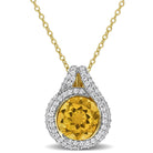 Citrine and white topaz halo pendant necklace in yellow-plated silver, front view