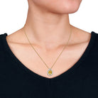 Citrine halo pendant necklace in yellow-plated sterling silver on white background