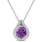 Purple amethyst halo pendant necklace in sterling silver, front view by Lord & Taylor