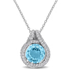 Blue topaz and white topaz halo pendant necklace, front view by Lord & Taylor