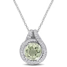 Green quartz and white topaz halo pendant necklace, front view by Lord & Taylor