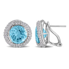 Blue topaz halo earrings in sterling silver, front view by Lord & Taylor