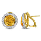 Yellow citrine halo earrings in yellow-plated silver, front view by Lord & Taylor