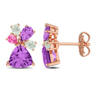 Multicolor gemstone cluster stud earrings in rose-plated sterling silver by Lord & Taylor, front view
