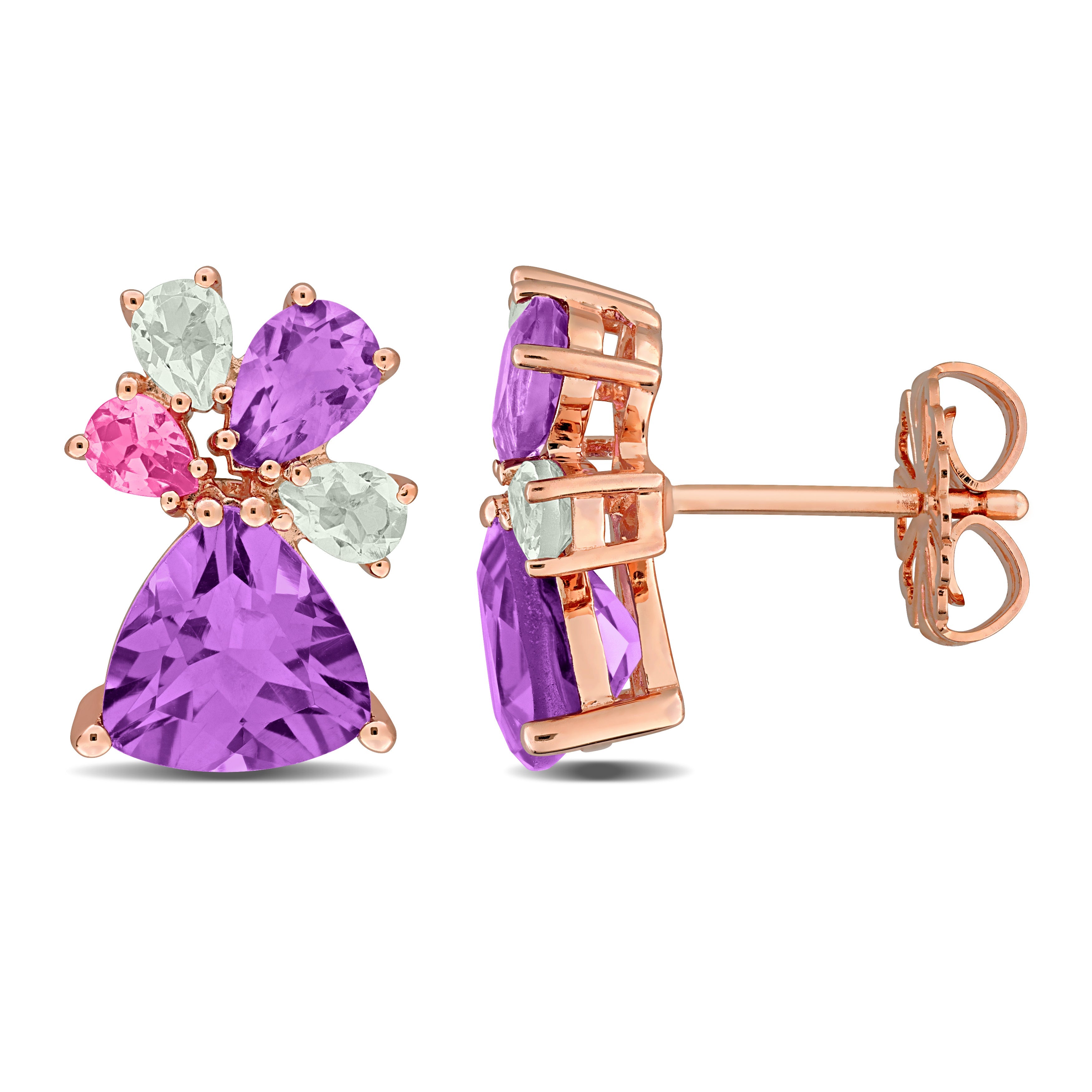 Multicolor gemstone cluster stud earrings in rose-plated sterling silver by Lord & Taylor, front view