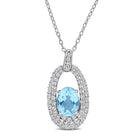 Blue topaz oval pendant necklace with white topaz accents in sterling silver, front view by Lord & Taylor