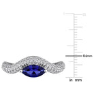 Blue sapphire curved ring in sterling silver, close-up of marquise center stone by Lord & Taylor