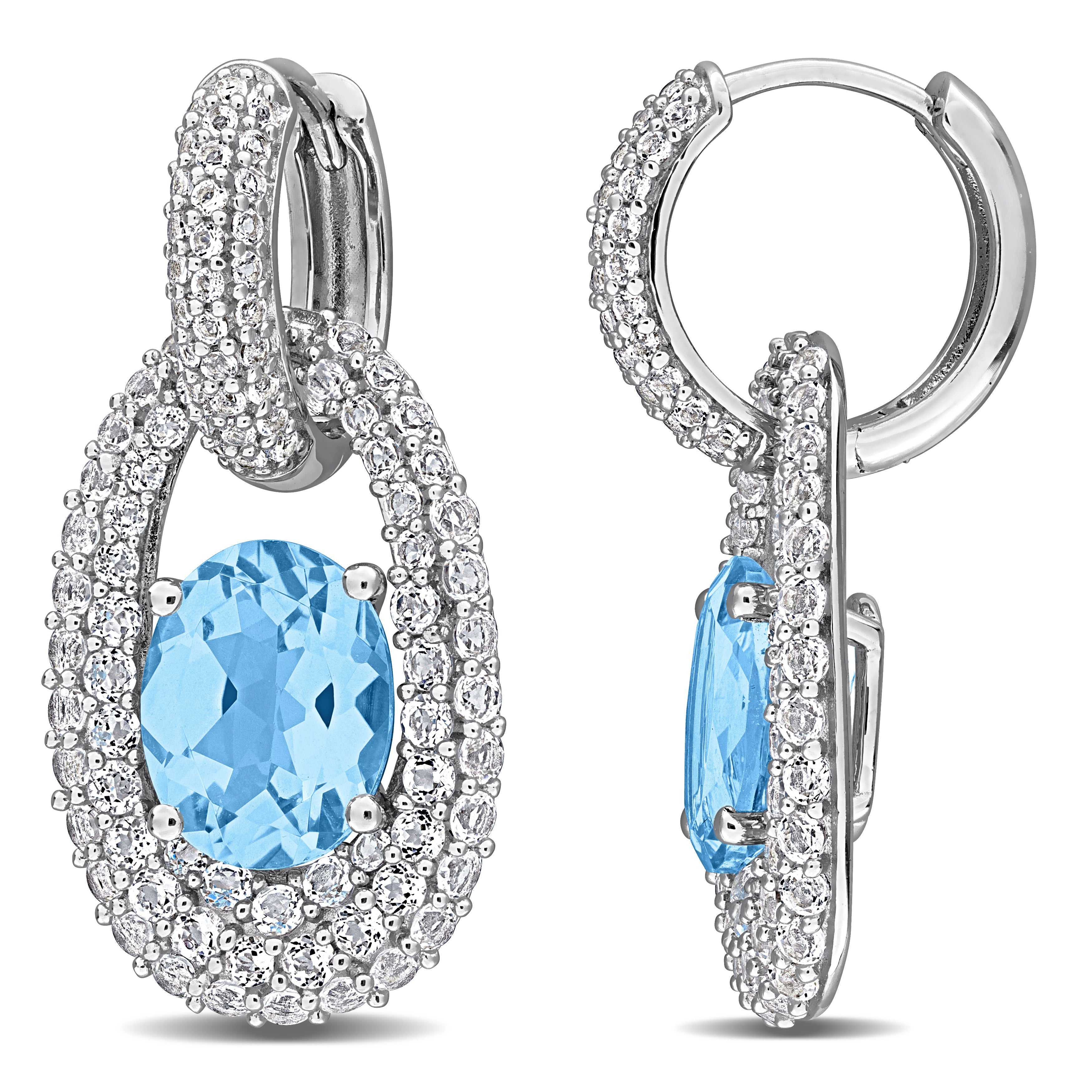 Blue topaz huggie hoop drop earrings in sterling silver, front view by Lord & Taylor