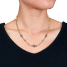 Yellow-plated sterling silver amethyst necklace, side angle view