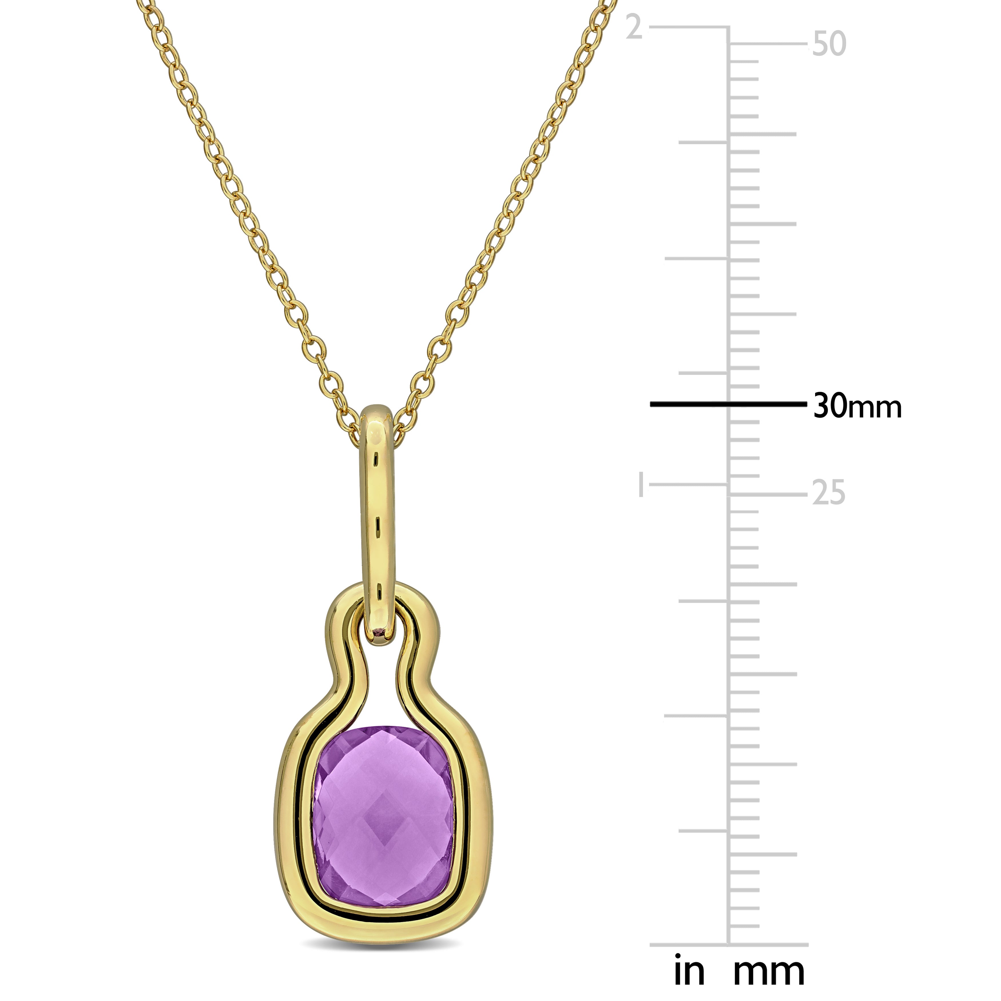 Natural amethyst gemstone pendant showing high polish finish, close-up by Lord & Taylor