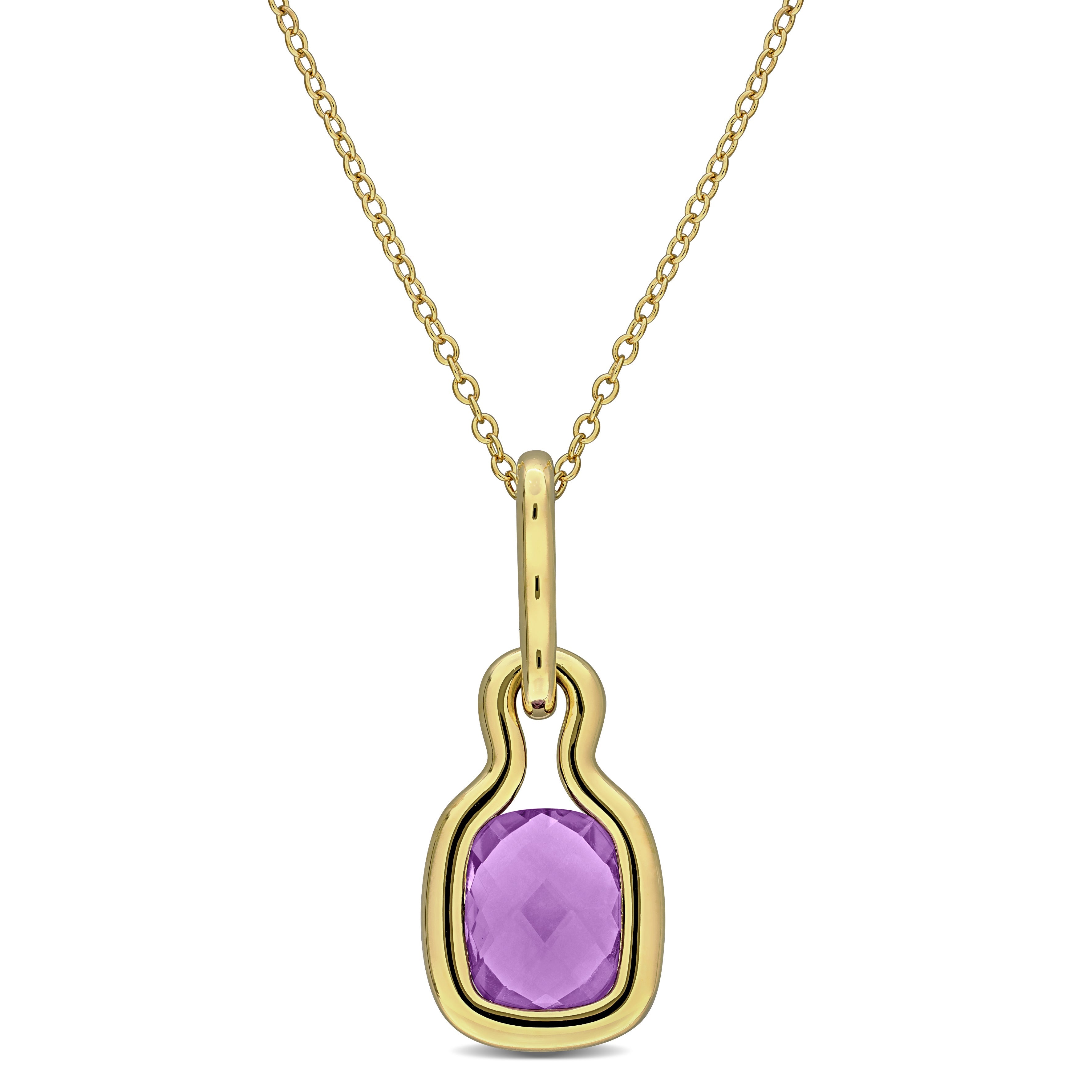 Purple amethyst solitaire pendant necklace in yellow-plated sterling silver, front view by Lord & Taylor