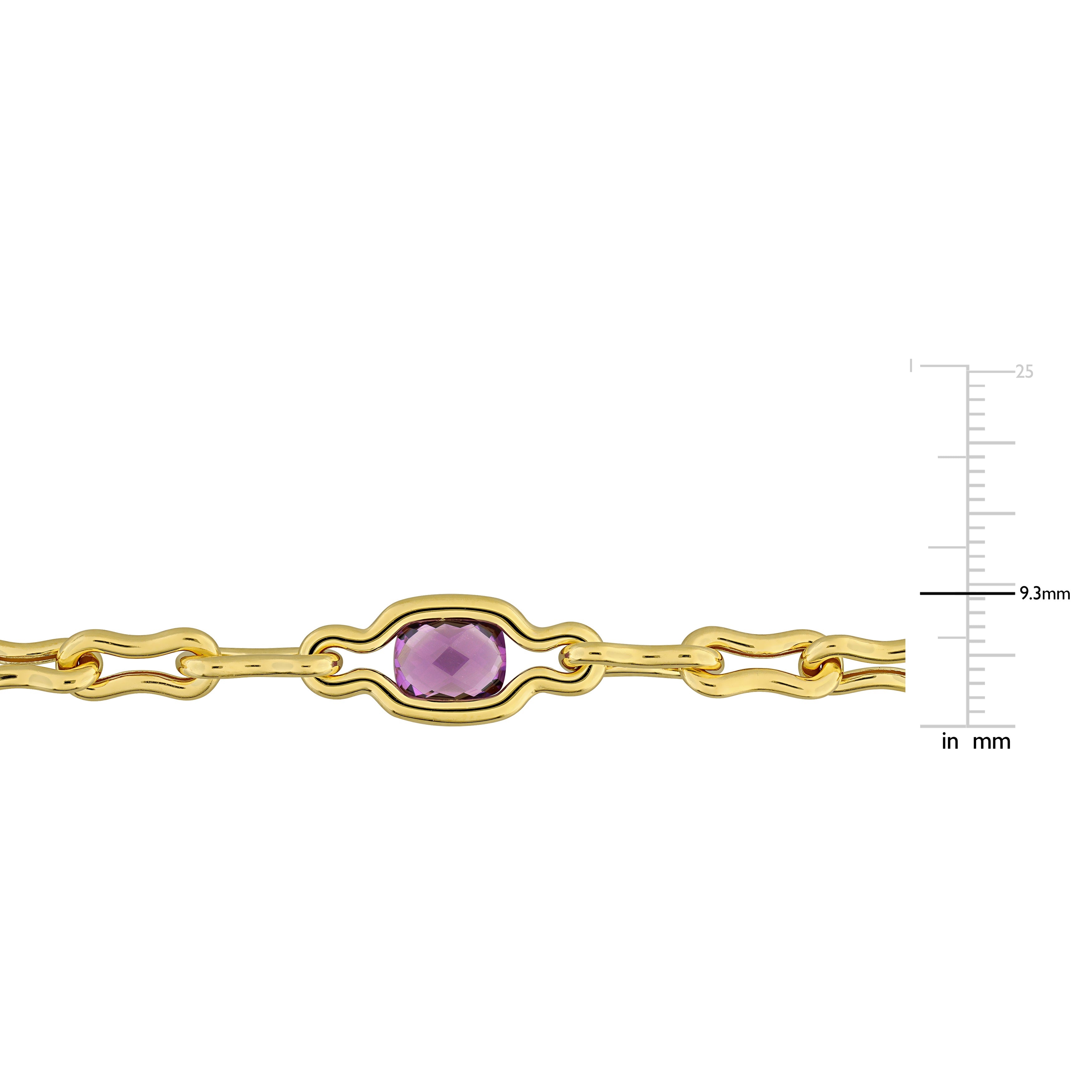 Cushion-cut amethyst gemstone in bezel setting, close-up detail of Lord & Taylor bracelet