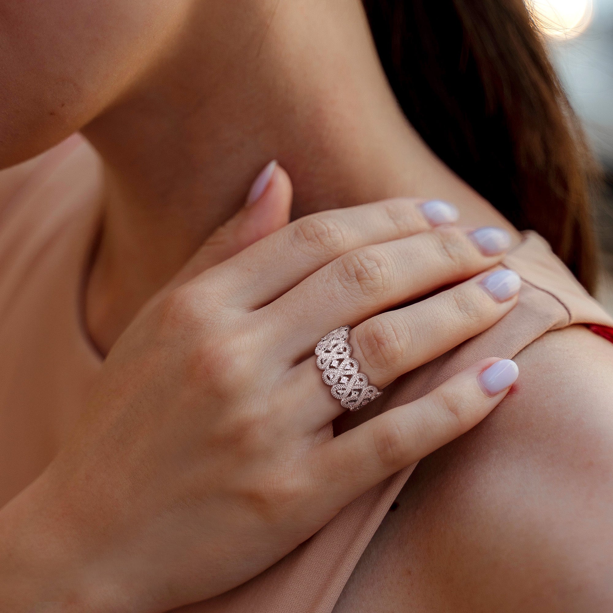 Sterling silver diamond eternity ring by Lord & Taylor, lifestyle view on hand