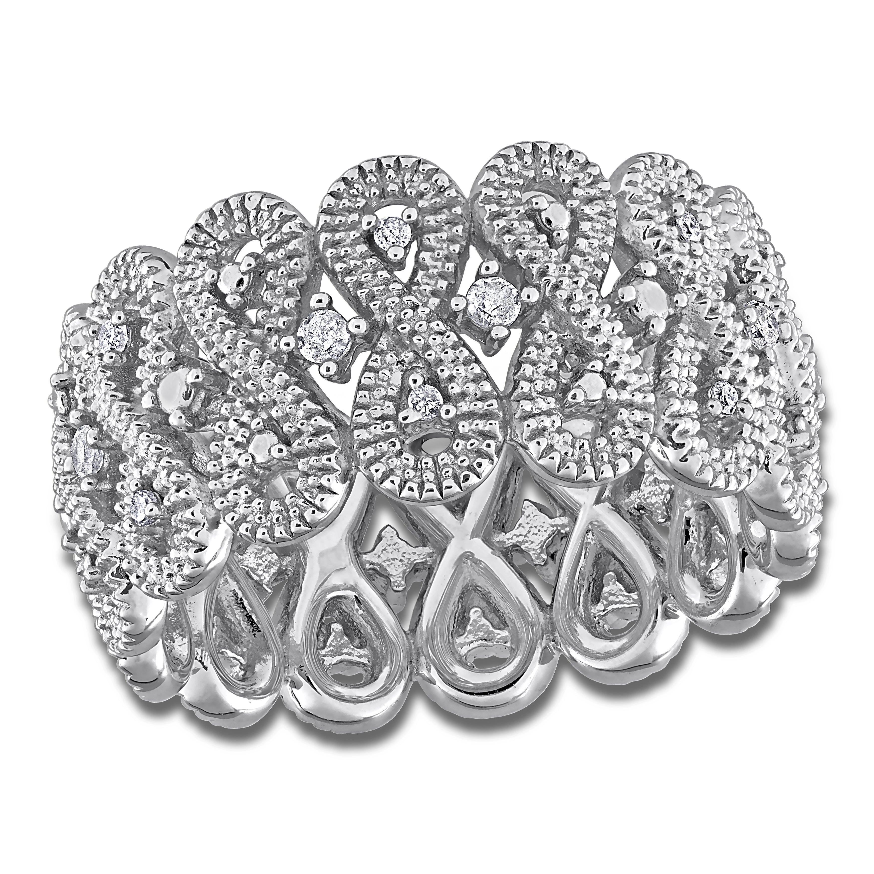 Sterling silver diamond eternity ring with infinity motif by Lord & Taylor, front view