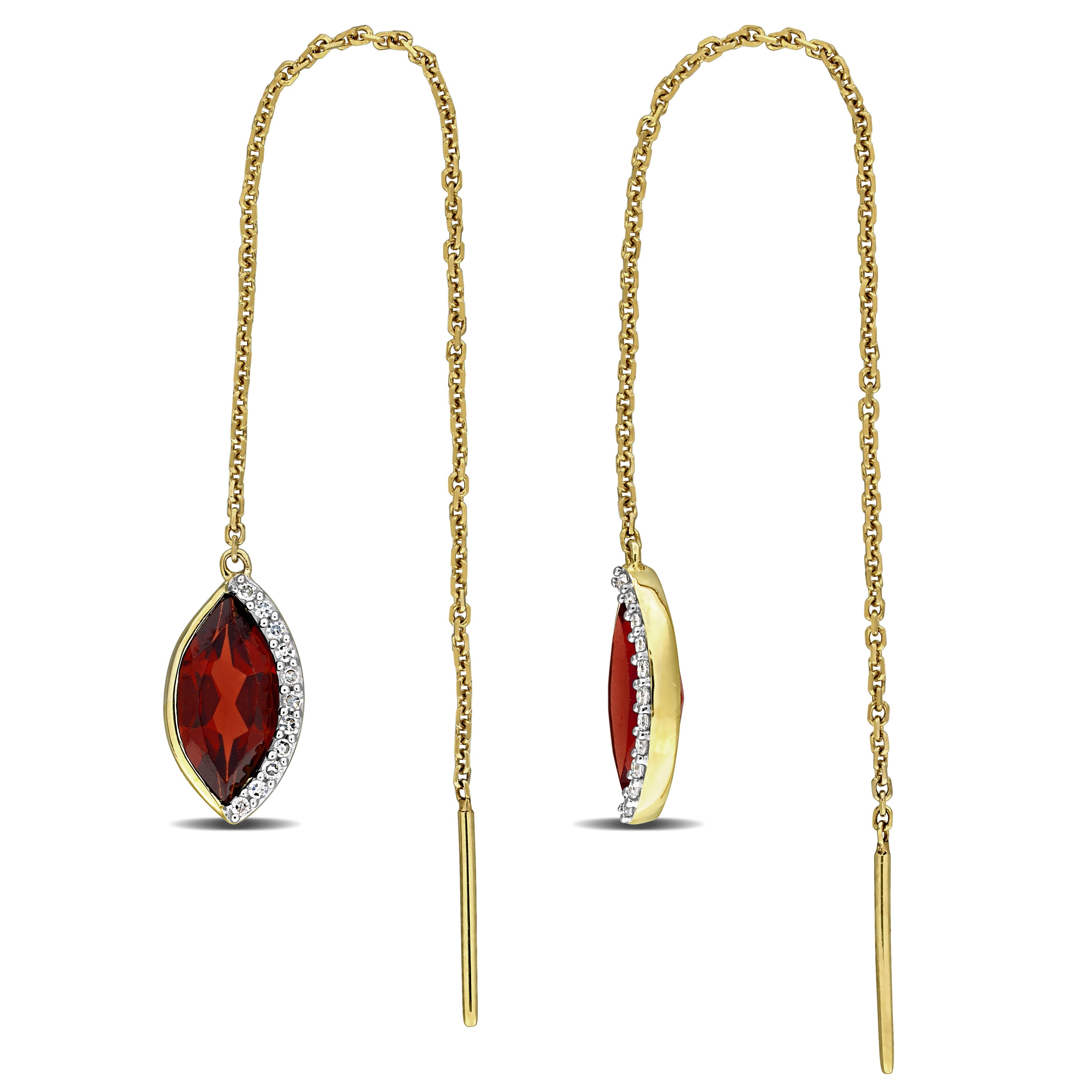 Garnet marquise gemstone threader earrings in 14k yellow gold, product view