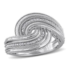 Sterling silver diamond swirl ring with round stones, front view by Lord & Taylor