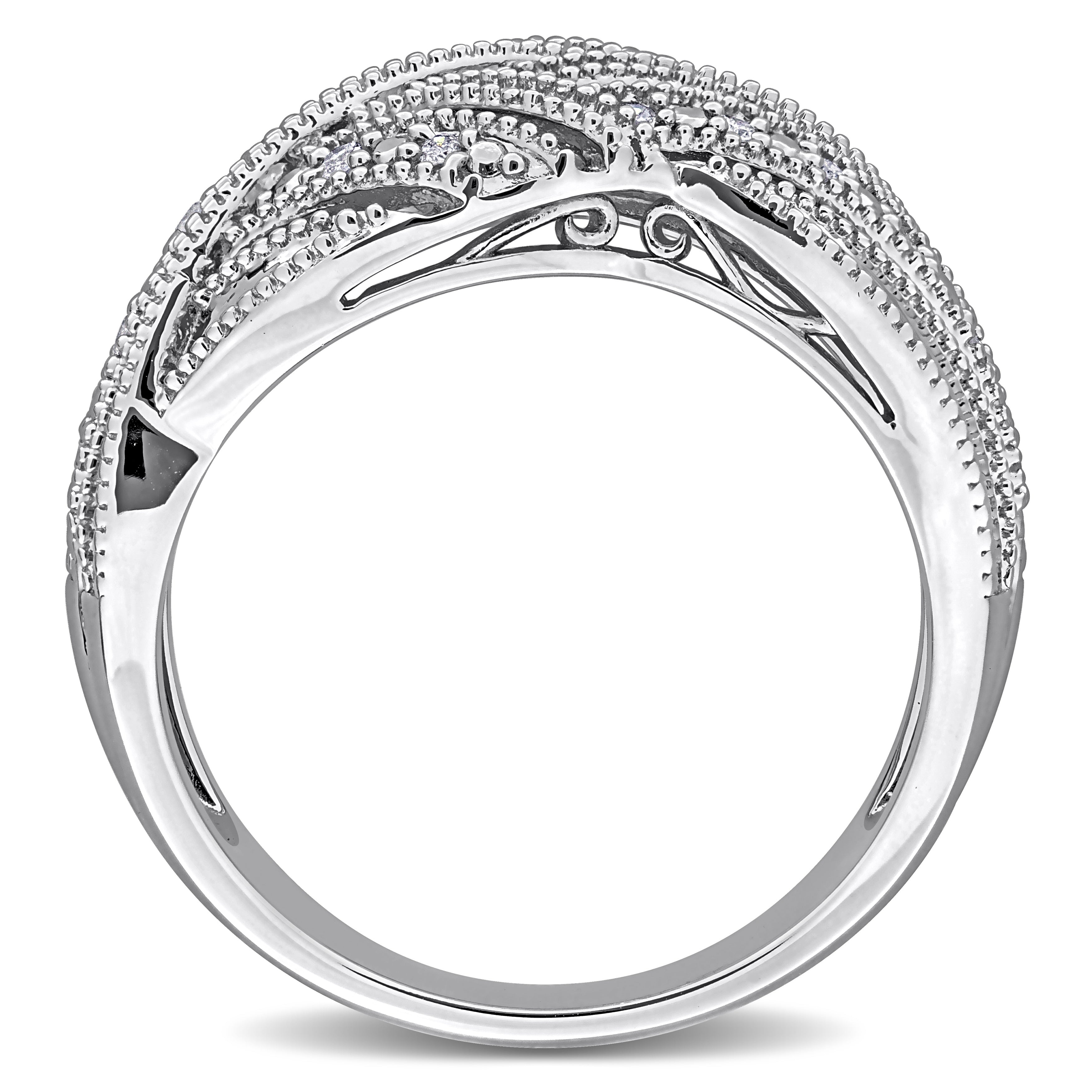 Sterling silver diamond crossover ring, diagonal angle view by Lord & Taylor