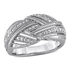Sterling silver diamond crossover ring with round stones, front view by Lord & Taylor