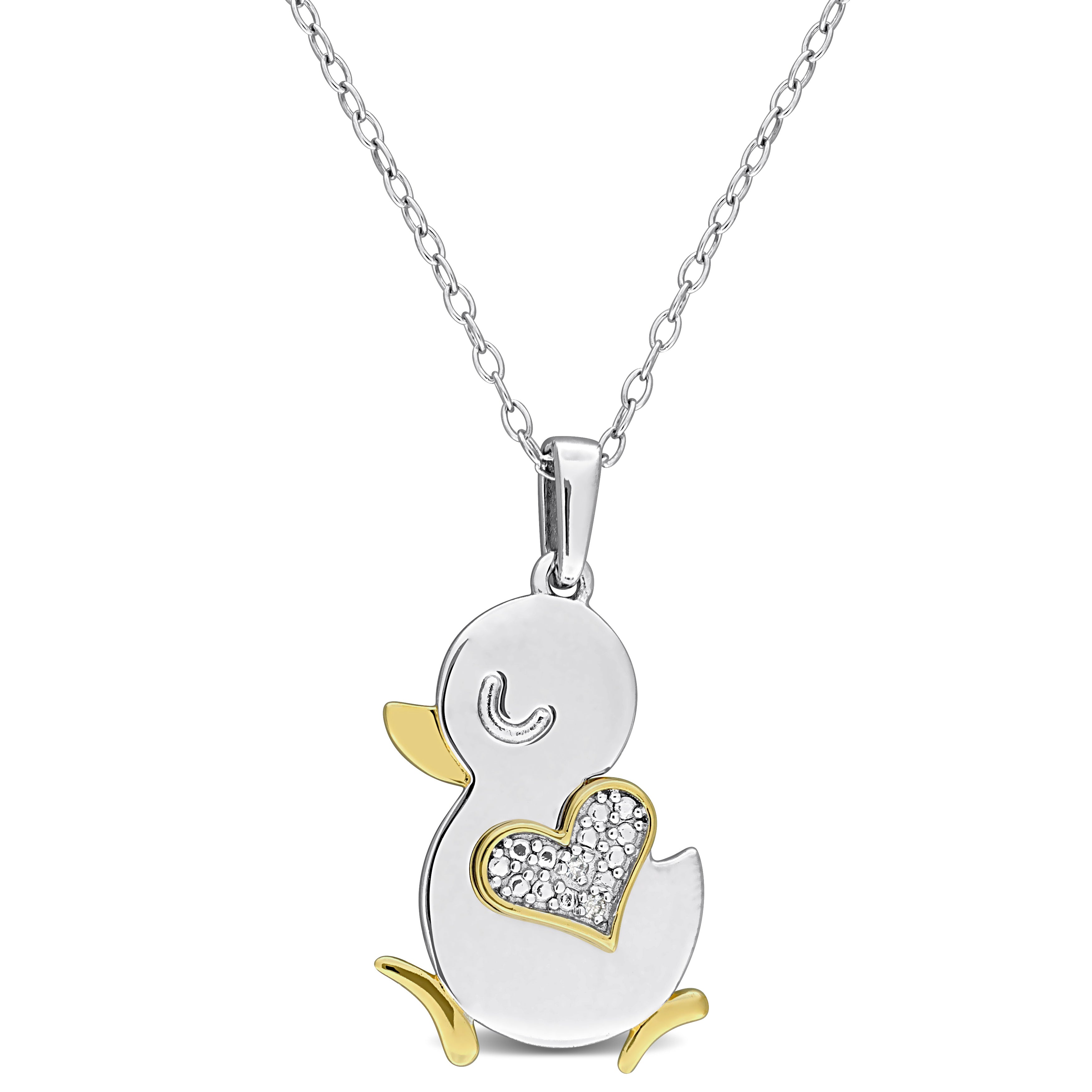 Sterling silver duck pendant necklace with diamond accents by Lord & Taylor, front view
