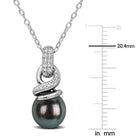 Tahitian pearl pendant necklace showing drop-shaped pearl and diamond accents, close-up by Lord & Taylor