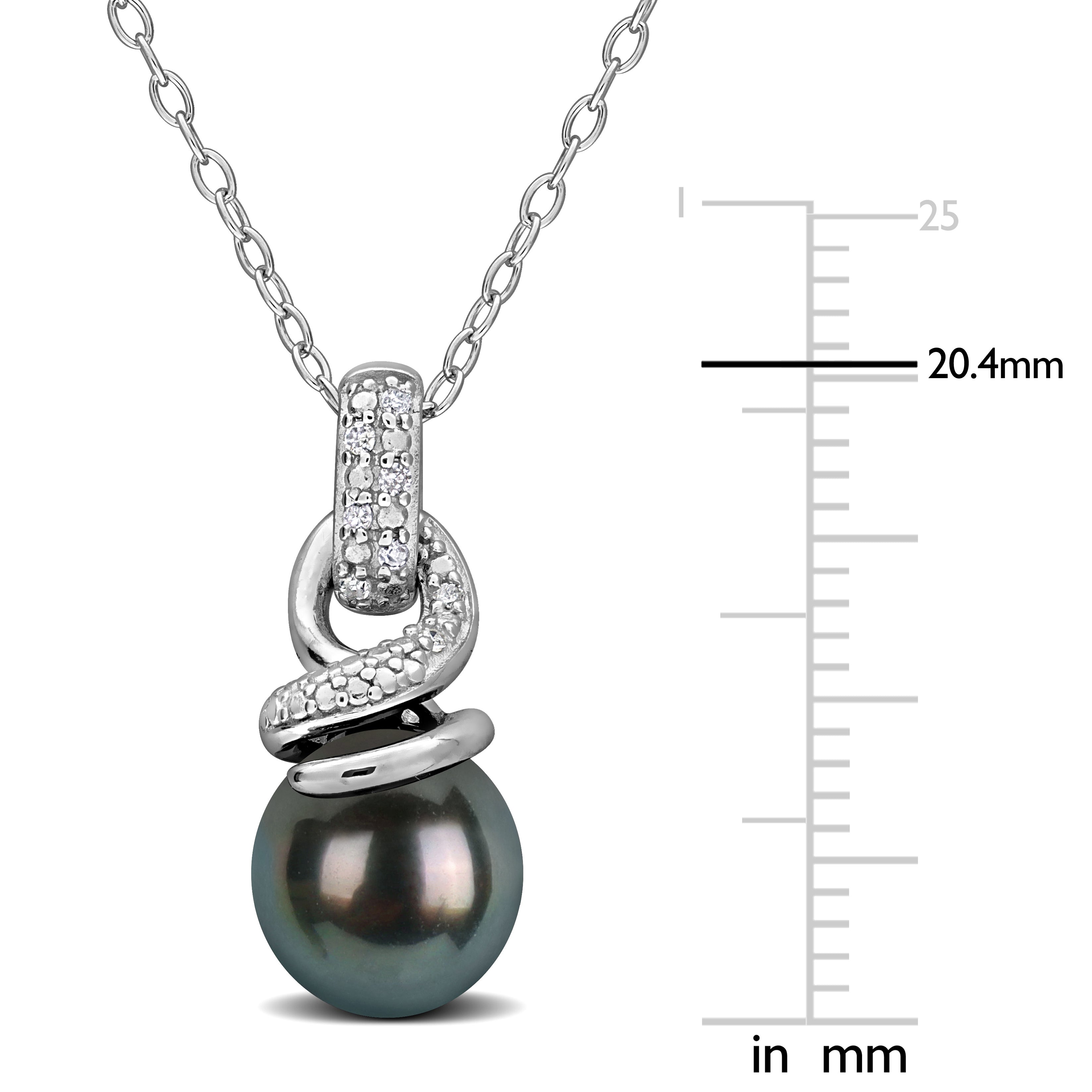 Tahitian pearl pendant necklace showing drop-shaped pearl and diamond accents, close-up by Lord & Taylor