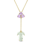 Yellow gold plated quartz floral pendant necklace with green and pink gemstones, front view by Lord & Taylor