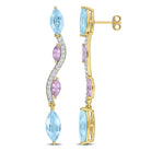 Yellow-plated silver drop earrings with blue topaz, pink amethyst, and white topaz, front view by Lord & Taylor