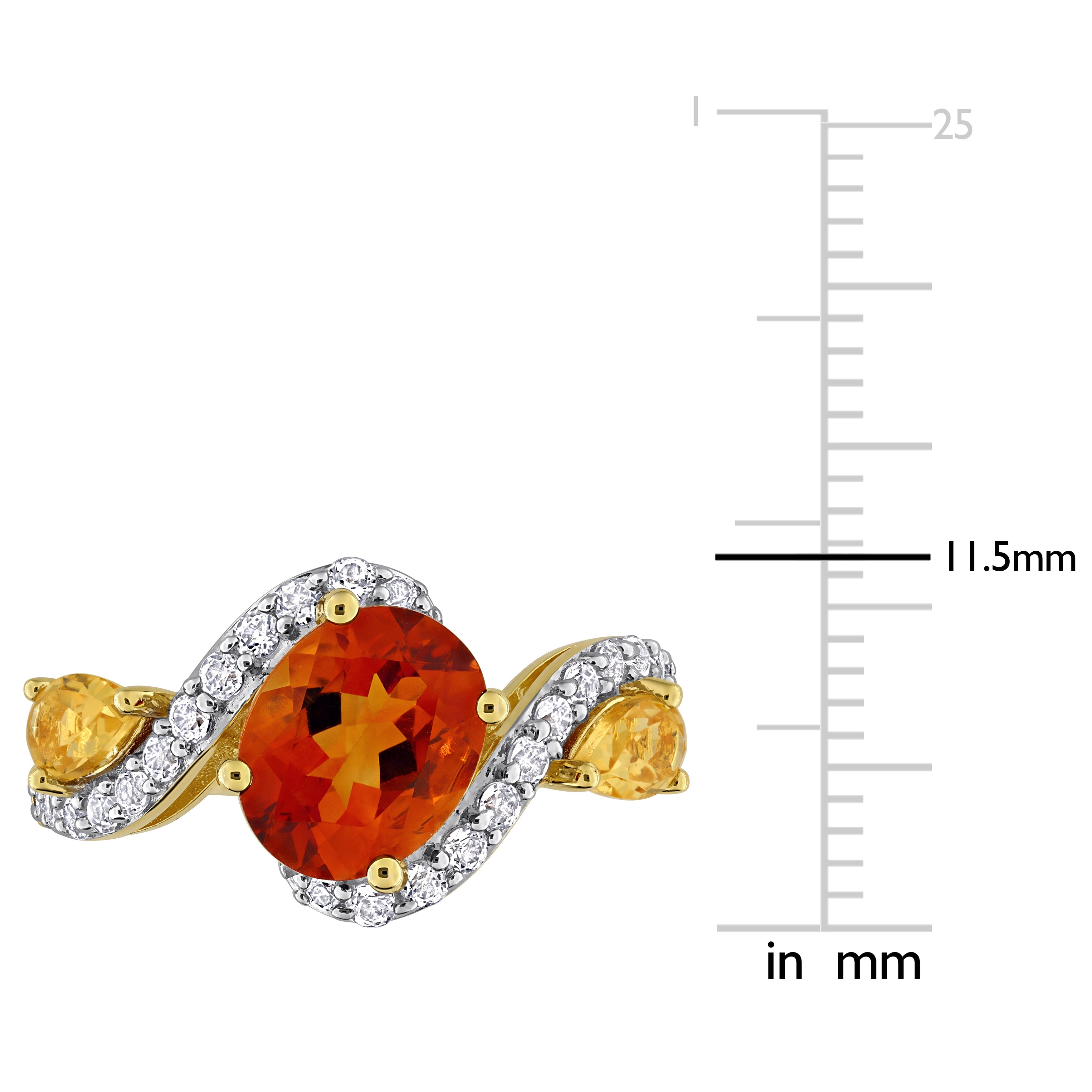 Citrine three-stone ring detail showing gemstone cuts and white topaz by Lord & Taylor