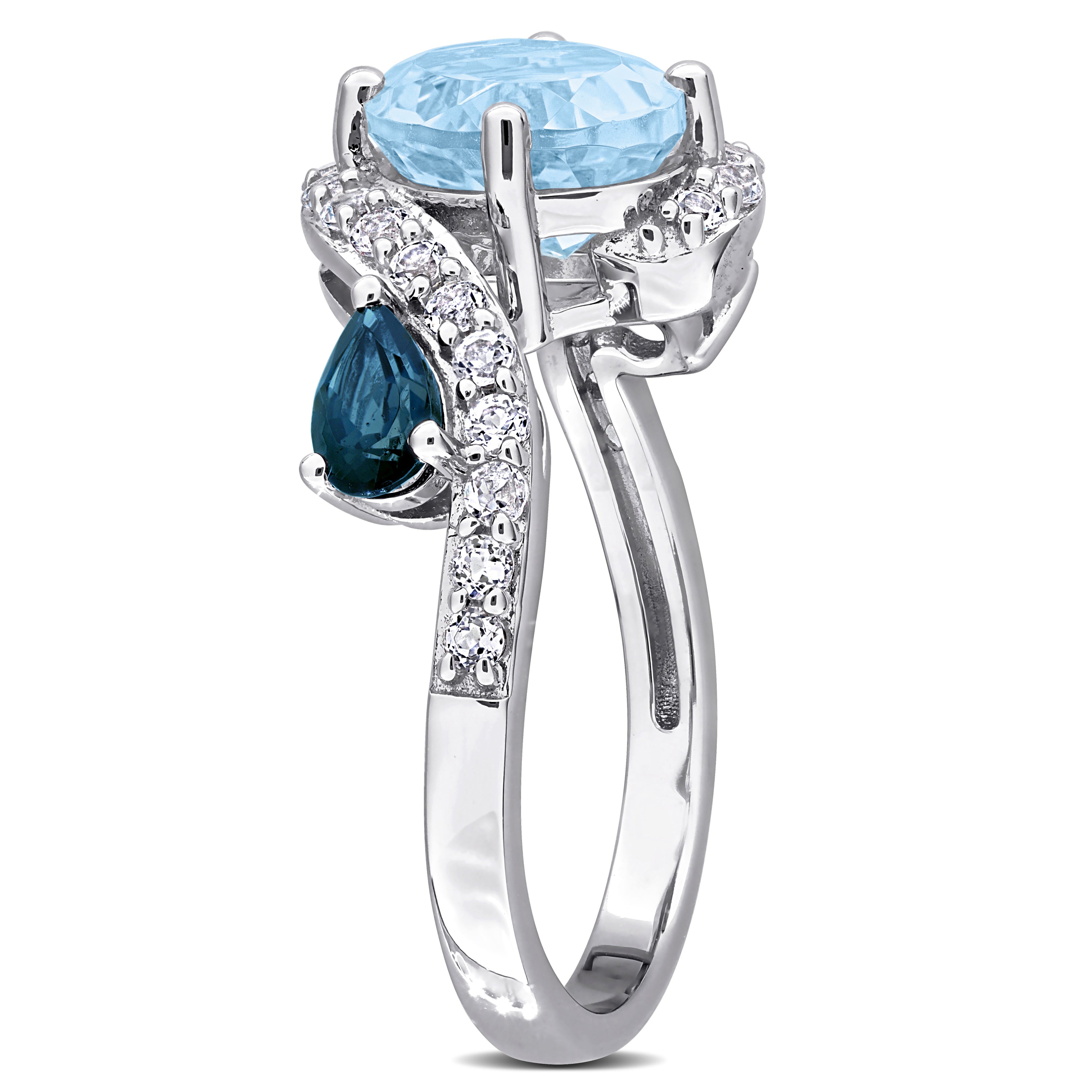 Blue topaz three-stone ring in sterling silver, back view by Lord & Taylor