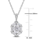 Sterling silver drop pendant with created moissanite stones, close-up of setting
