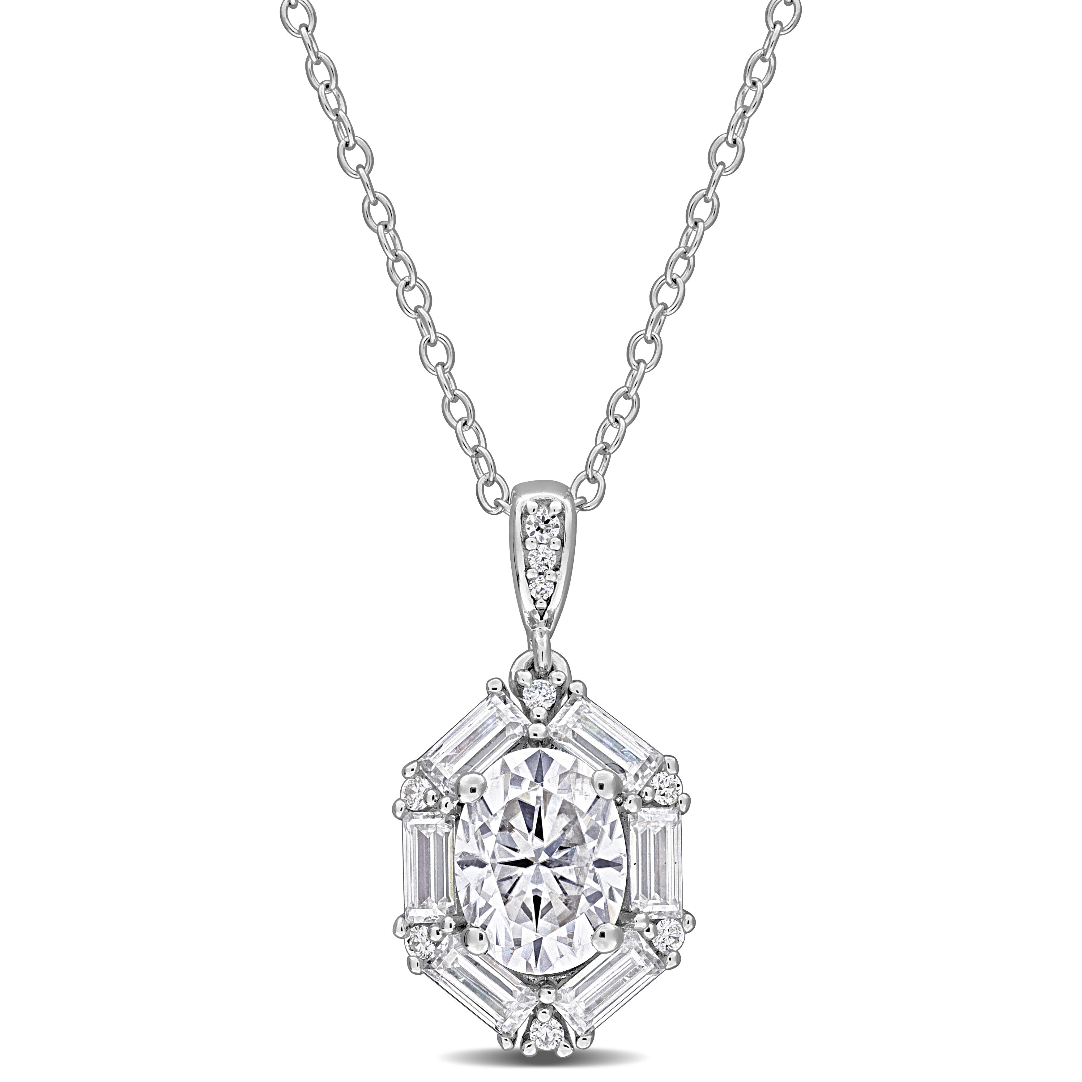 Sterling silver moissanite drop pendant necklace by Lord & Taylor, front view