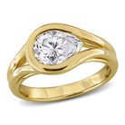 Yellow gold plated moissanite solitaire ring with pear-shaped stone, front view by Lord & Taylor