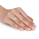 Yellow gold plated moissanite solitaire ring, side profile view by Lord & Taylor