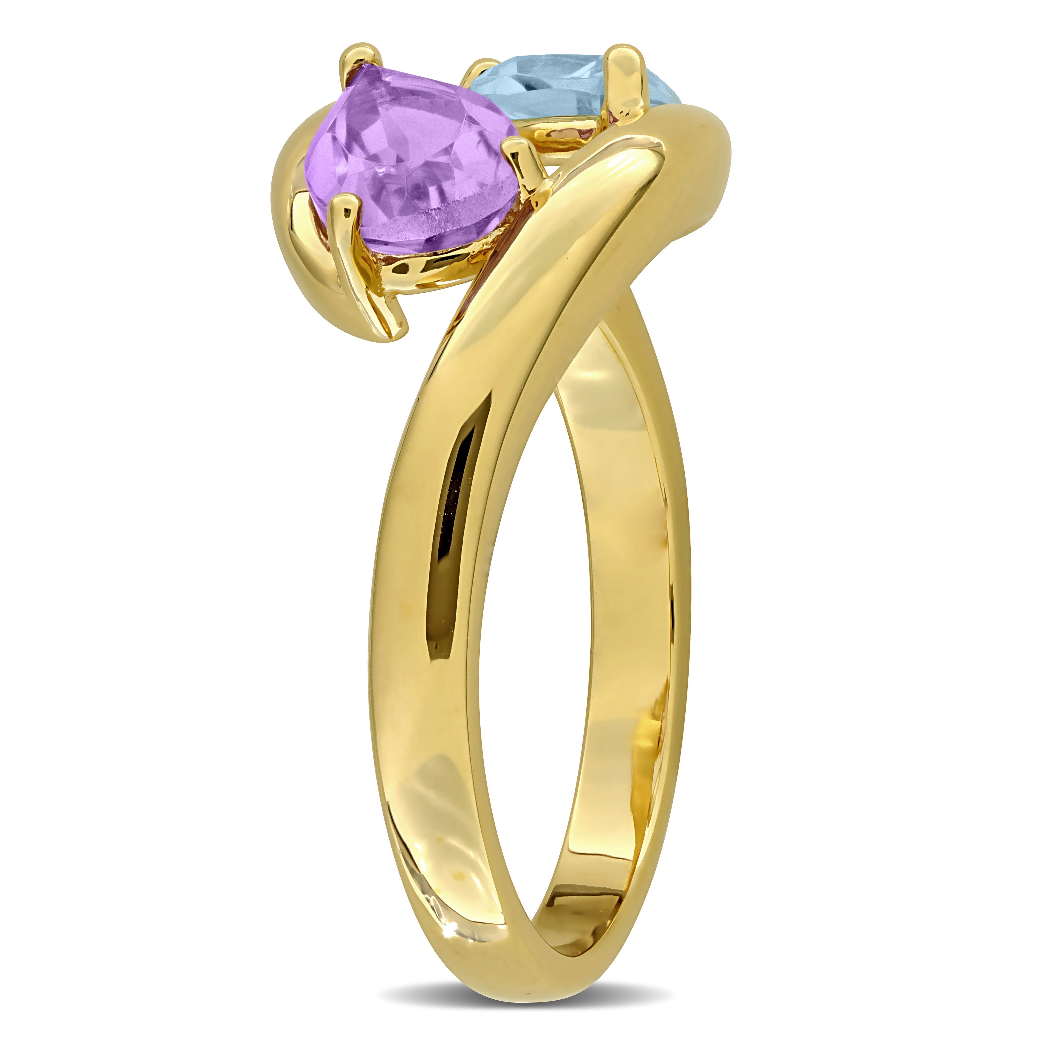 Yellow gold-plated sterling silver two-stone ring, back view