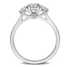Sterling silver three-stone engagement ring with lab-grown diamonds, angled view by Lord & Taylor