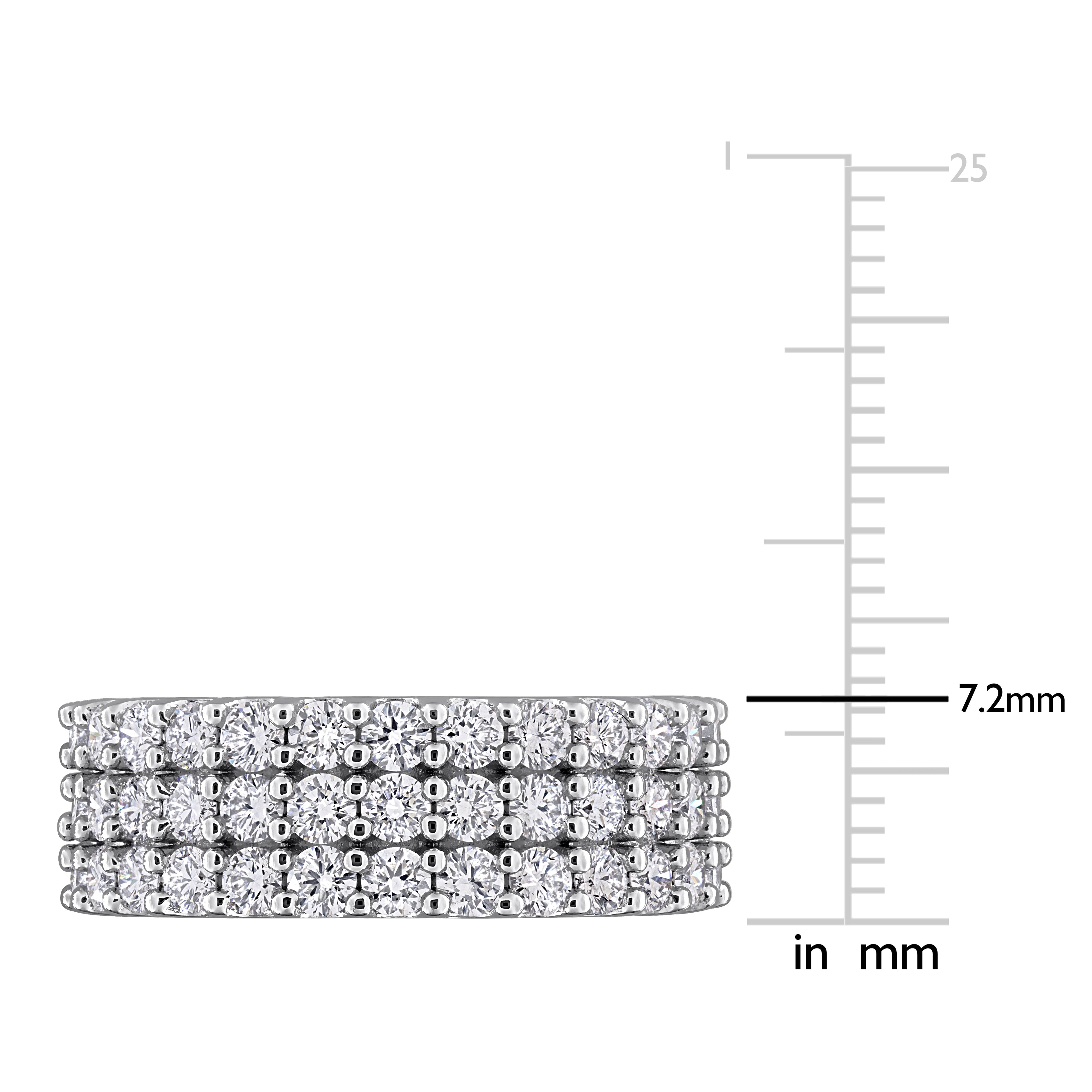 Close-up of round brilliant-cut lab-grown diamonds in triple-row ring by Lord & Taylor