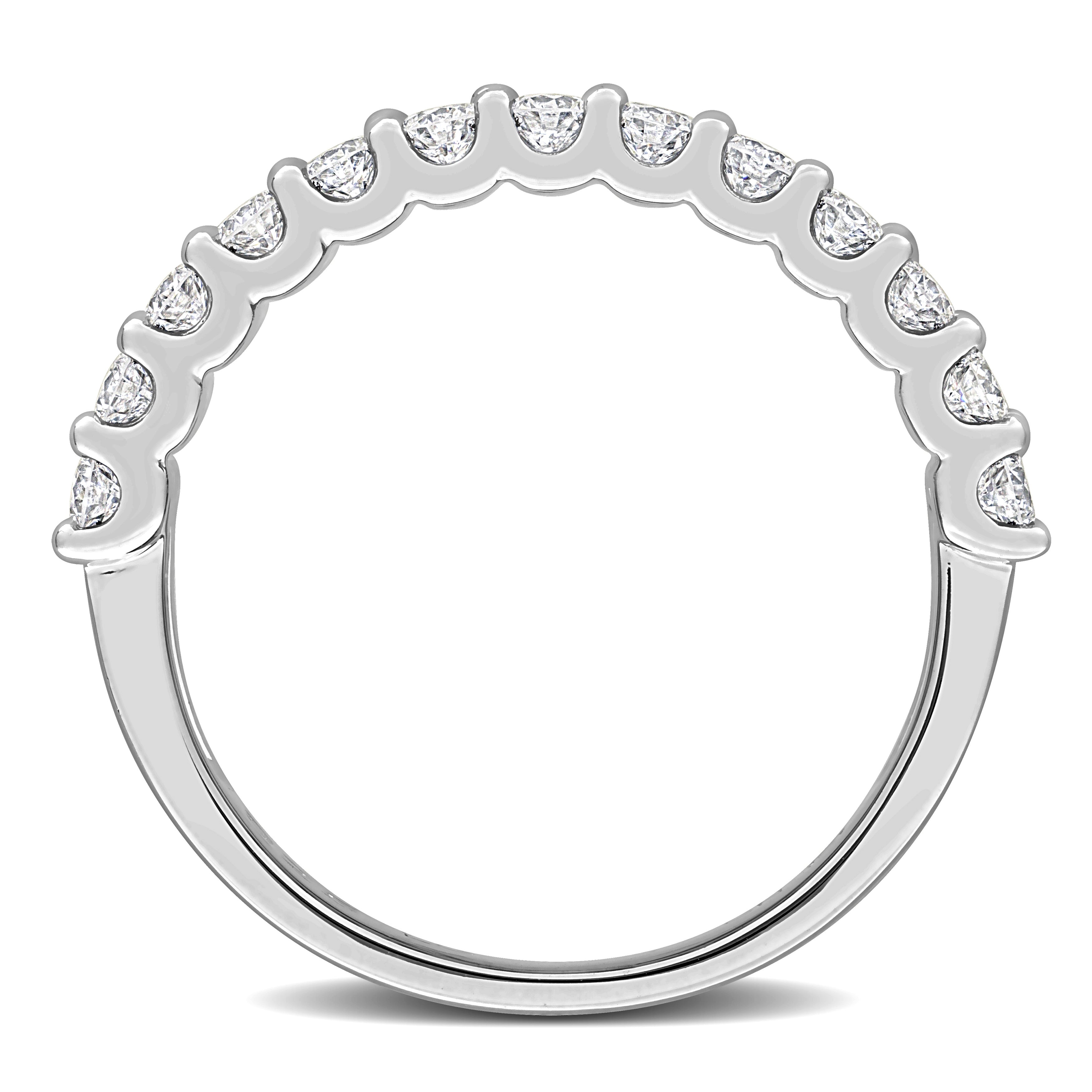 Sterling silver triple-row lab-grown diamond ring, angled view by Lord & Taylor