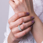 Sterling silver triple-row lab-grown diamond ring worn on hand by Lord & Taylor