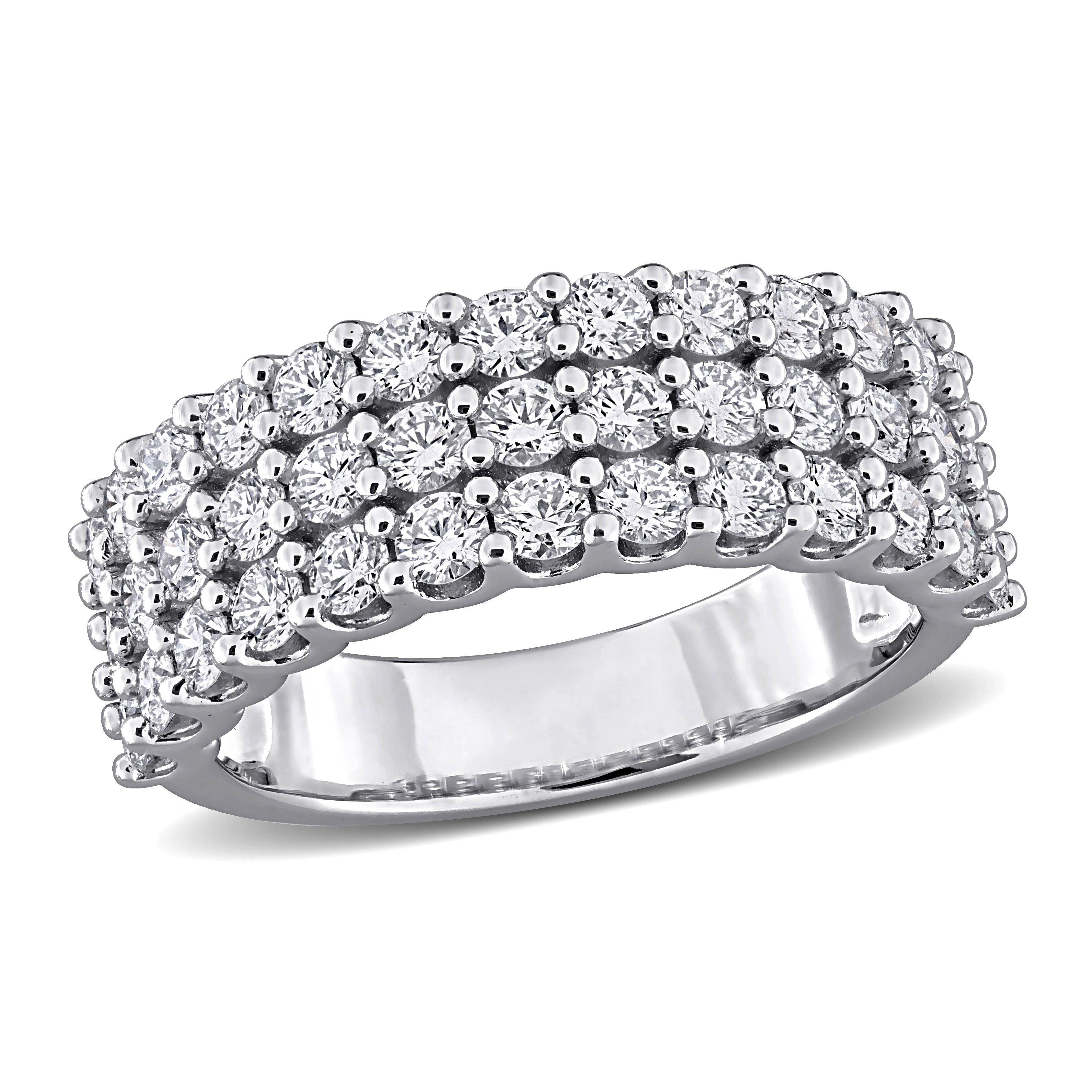 Sterling silver triple-row lab-grown diamond ring, front view by Lord & Taylor