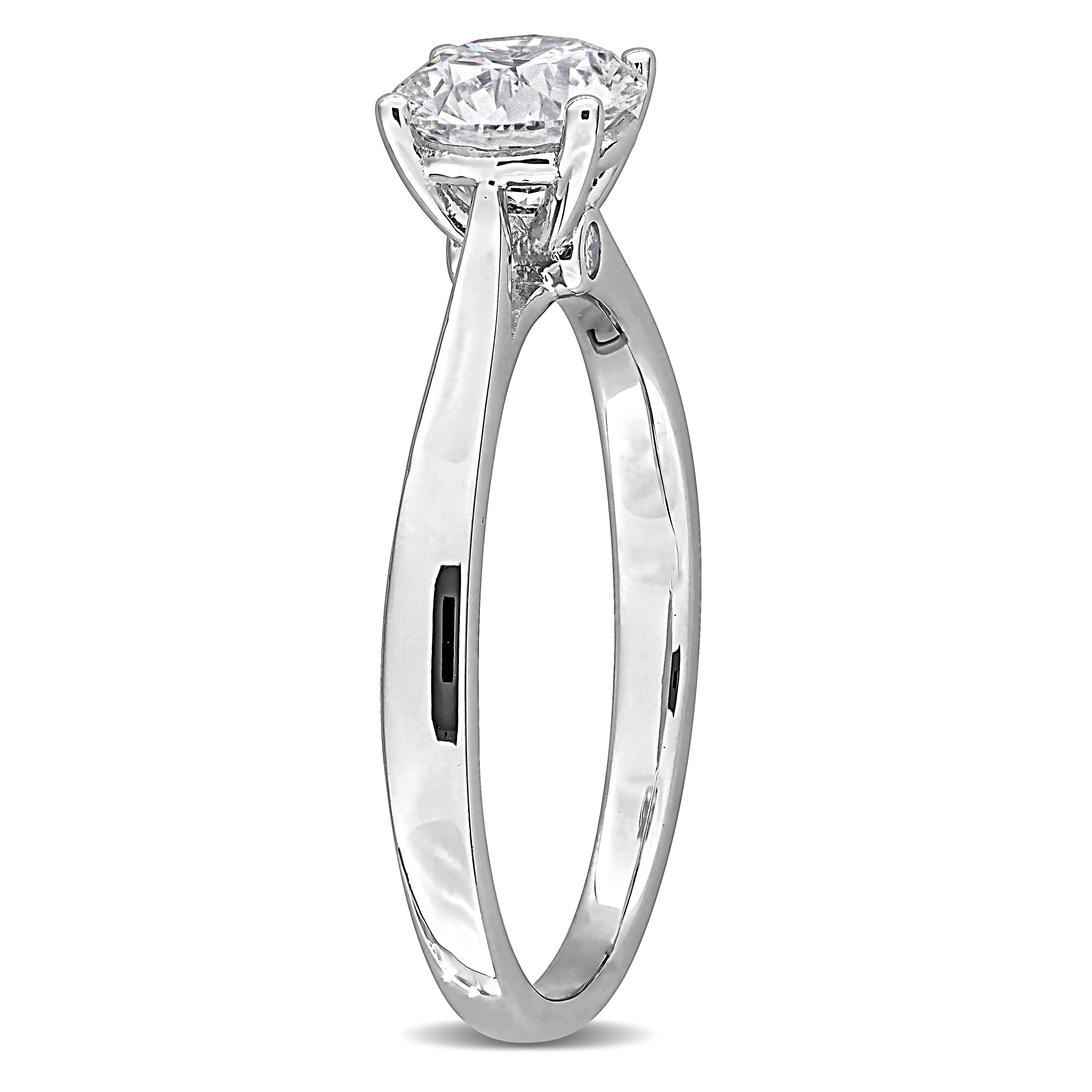 Sterling silver engagement ring with round diamond, side profile view by Lord & Taylor