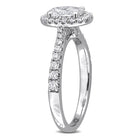 Sterling silver oval halo engagement ring with lab-grown diamonds, side profile view