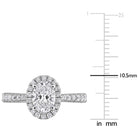 Oval-cut lab-grown diamond with round halo detail, close-up view