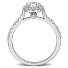 Sterling silver oval halo engagement ring with lab-grown diamonds, angled view